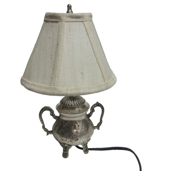 Small VTG Embossed Silver-Plate Sugar Bowl Table Lamp / Night Light ~ India Made - Picture 2 of 11